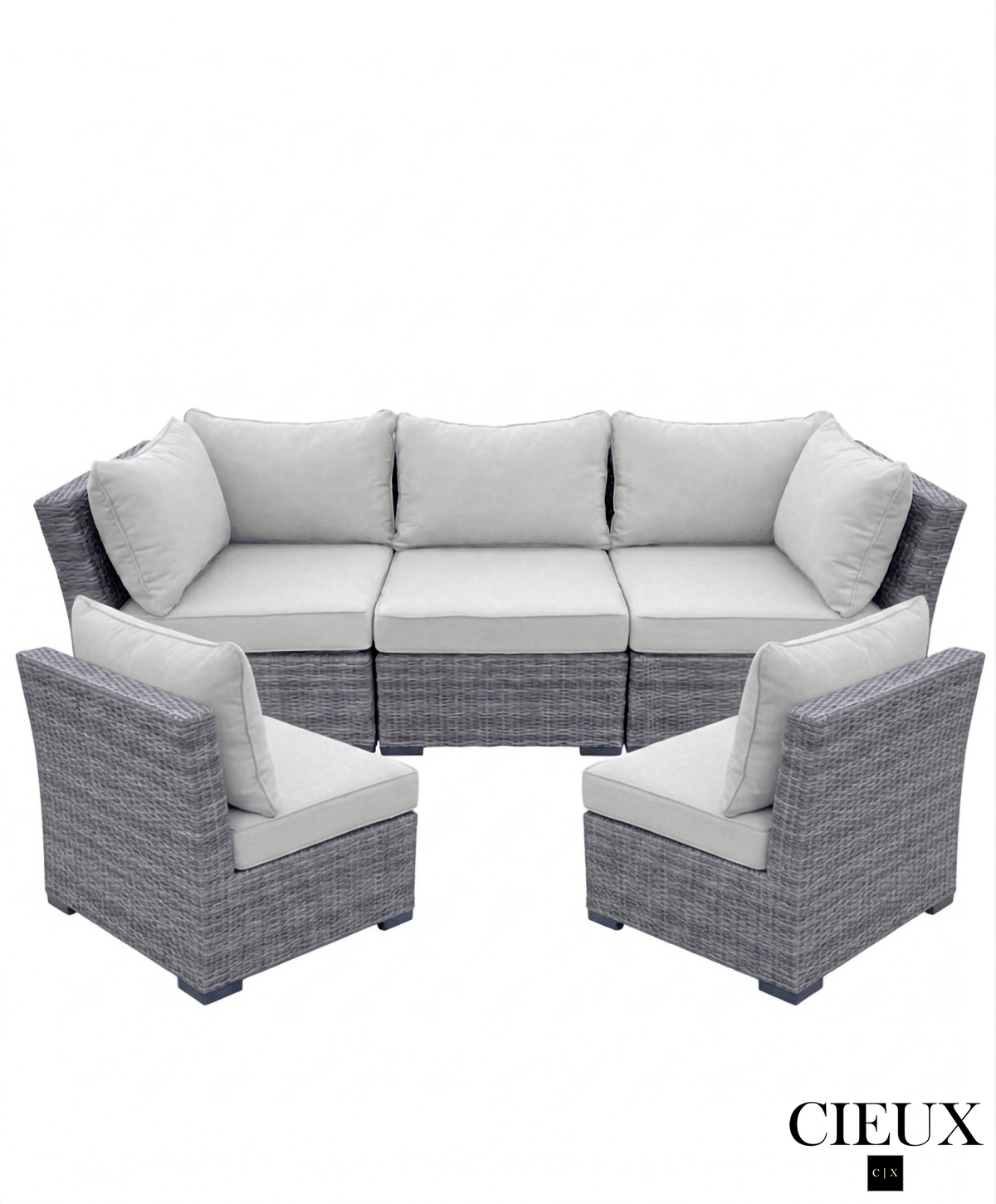 CIEUX Cannes 3 Piece Outdoor Patio Wicker Sofa Conversation Set with 2 Armless Chairs in Grey Wicker with Sunbrella Cushions in Canvas Natural, image 2