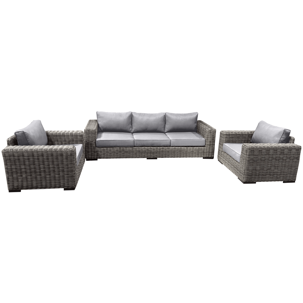 CIEUX Champagne 3 Piece Outdoor Patio Wicker Sofa and 2 Club Chairs Conversation Set in Grey with Sunbrella Cushions, image 2