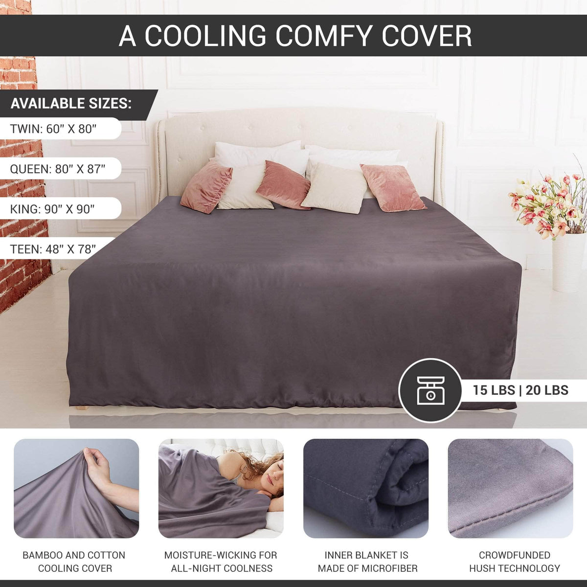 Hush Blankets Hush Iced 2.0 Organic Bamboo Cooling Weighted Blanket, image 2