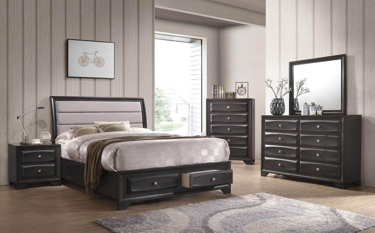 IFDC Natalie Upholstered Headboard Platform Bed with Two Storage Drawers in Brown, image 2