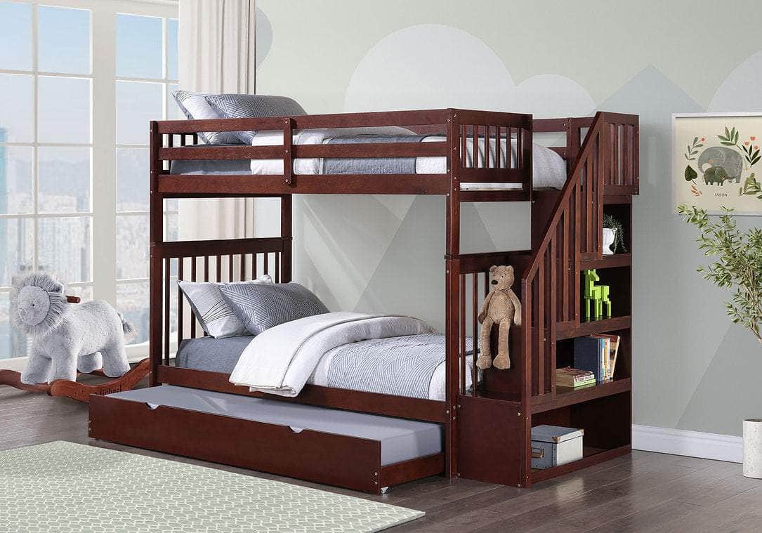 IFDC Columbia Solid Wood Mission Twin over Twin Bunk Bed with Reversible Storage Stairway Chest, image 2