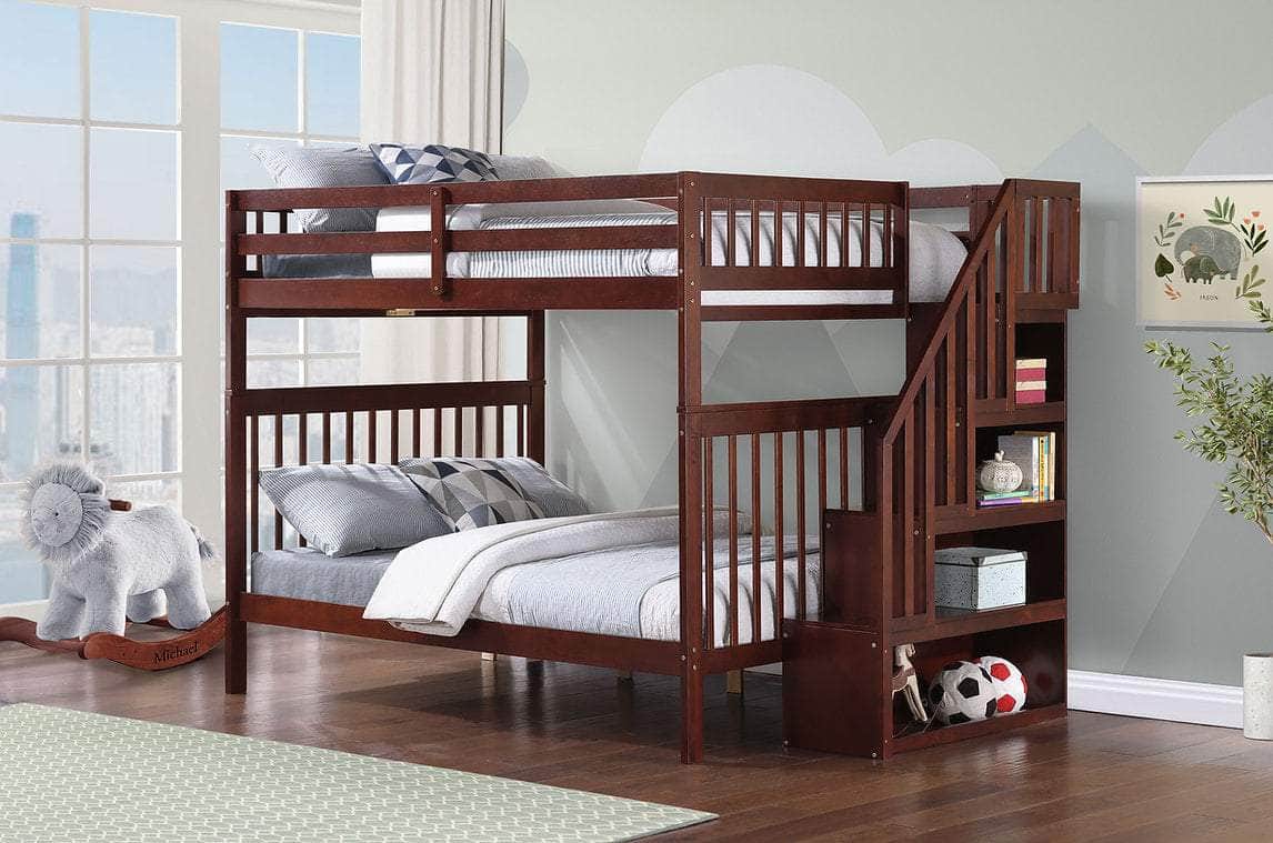 IFDC Columbia Solid Wood Mission Full over Full Bunk Bed with Reversible Storage Stairway Chest, image 7