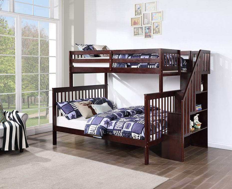 IFDC Columbia Solid Wood Mission Twin over Full Bunk Bed with Reversible Storage Stairway Chest, image 9