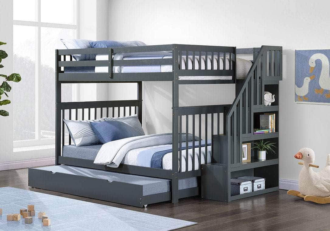 IFDC Columbia Solid Wood Mission Full over Full Bunk Bed with Reversible Storage Stairway Chest, image 5