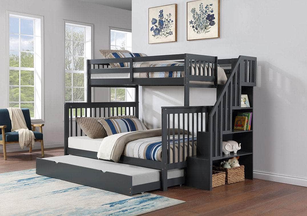 IFDC Columbia Solid Wood Mission Twin over Full Bunk Bed with Reversible Storage Stairway Chest, image 5