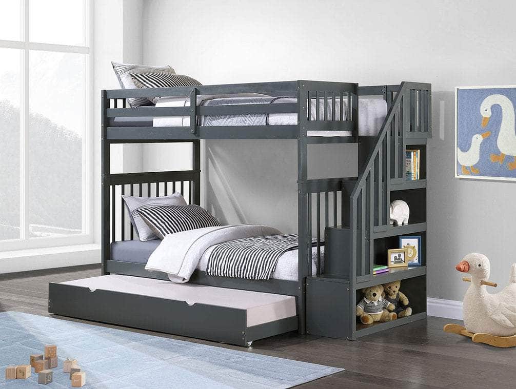 IFDC Columbia Solid Wood Mission Twin over Twin Bunk Bed with Reversible Storage Stairway Chest, image 5