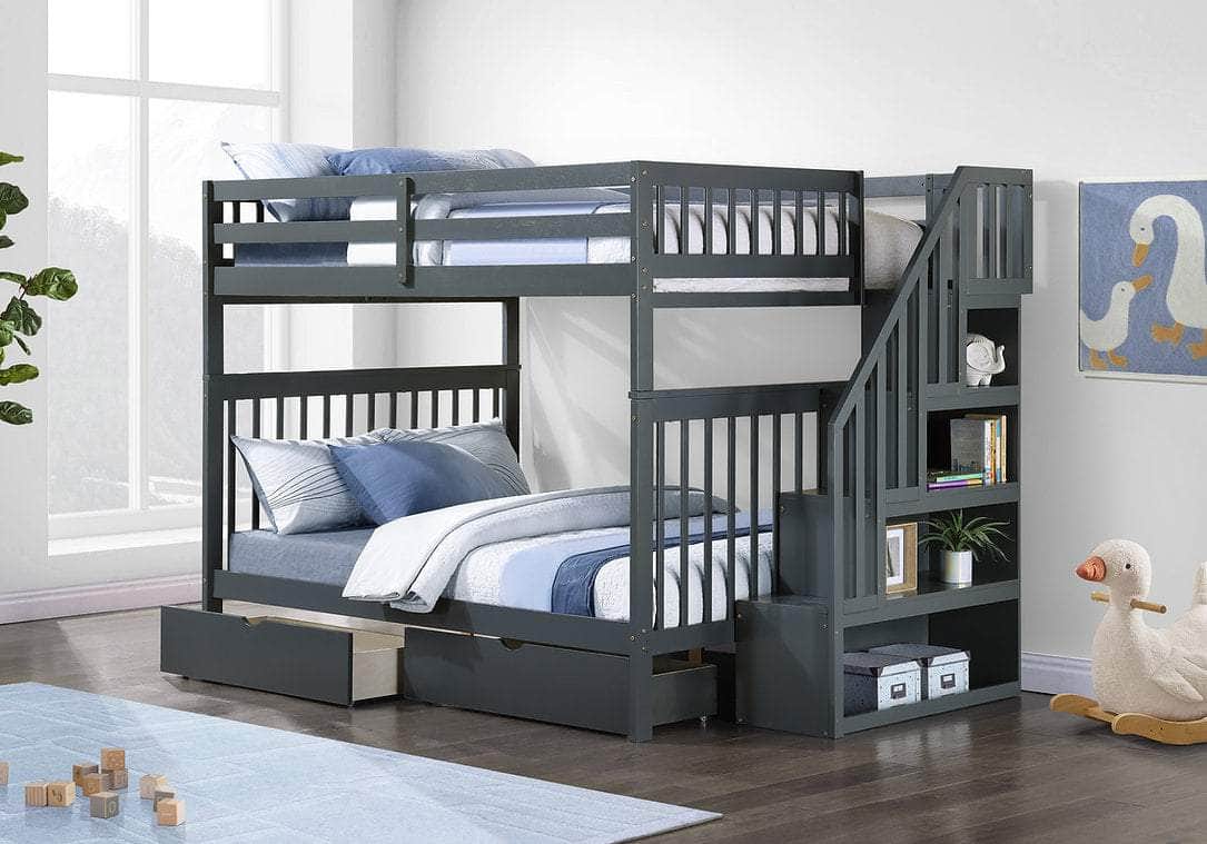 IFDC Columbia Solid Wood Mission Full over Full Bunk Bed with Reversible Storage Stairway Chest, image 4