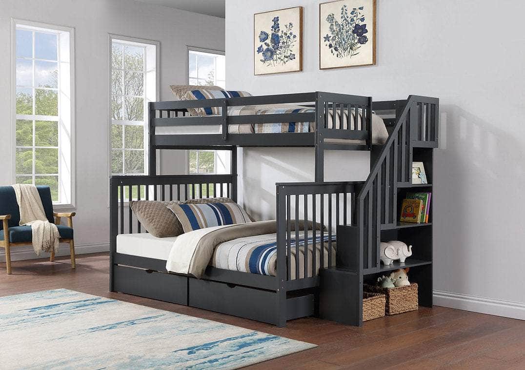 IFDC Columbia Solid Wood Mission Twin over Full Bunk Bed with Reversible Storage Stairway Chest, image 6