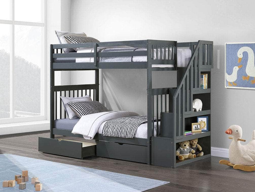IFDC Columbia Solid Wood Mission Twin over Twin Bunk Bed with Reversible Storage Stairway Chest, image 4