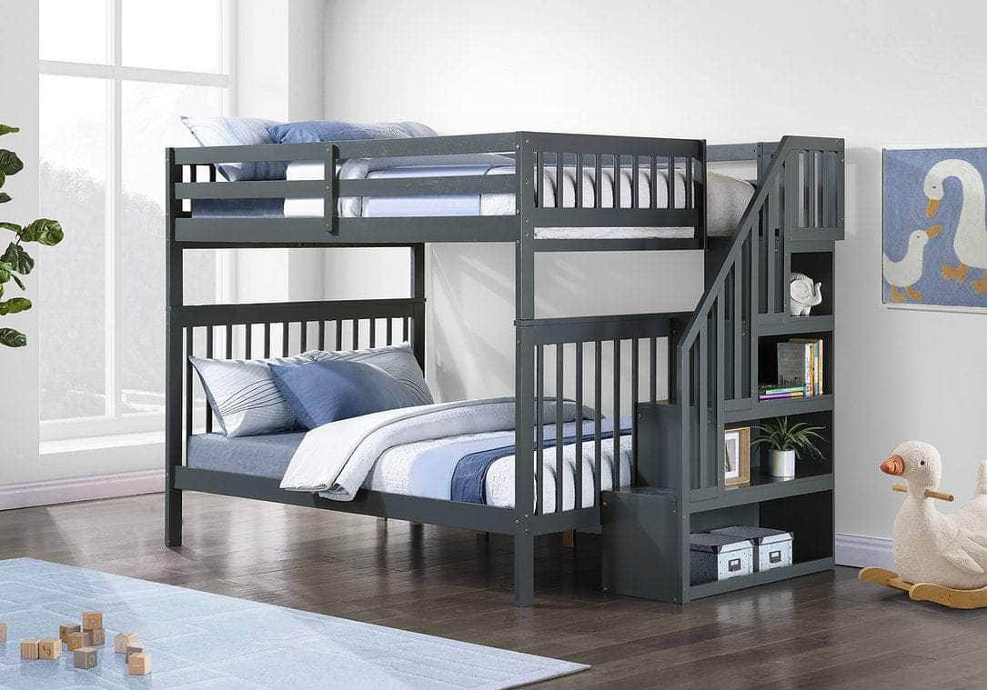 IFDC Columbia Solid Wood Mission Full over Full Bunk Bed with Reversible Storage Stairway Chest, image 6