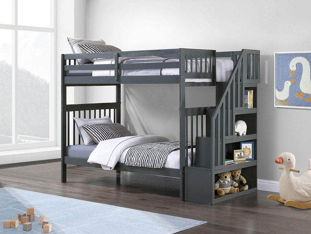 IFDC Columbia Solid Wood Mission Twin over Twin Bunk Bed with Reversible Storage Stairway Chest, image 6