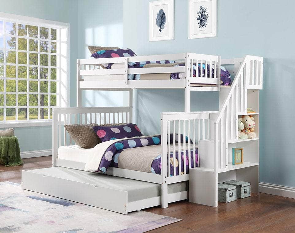 IFDC Columbia Solid Wood Mission Twin over Full Bunk Bed with Reversible Storage Stairway Chest, image 2