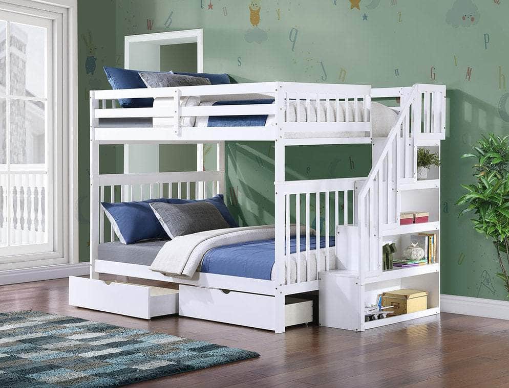 IFDC Columbia Solid Wood Mission Full over Full Bunk Bed with Reversible Storage Stairway Chest, image 1