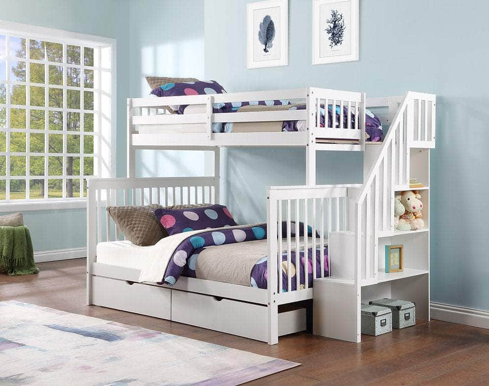 IFDC Columbia Solid Wood Mission Twin over Full Bunk Bed with Reversible Storage Stairway Chest, image 3