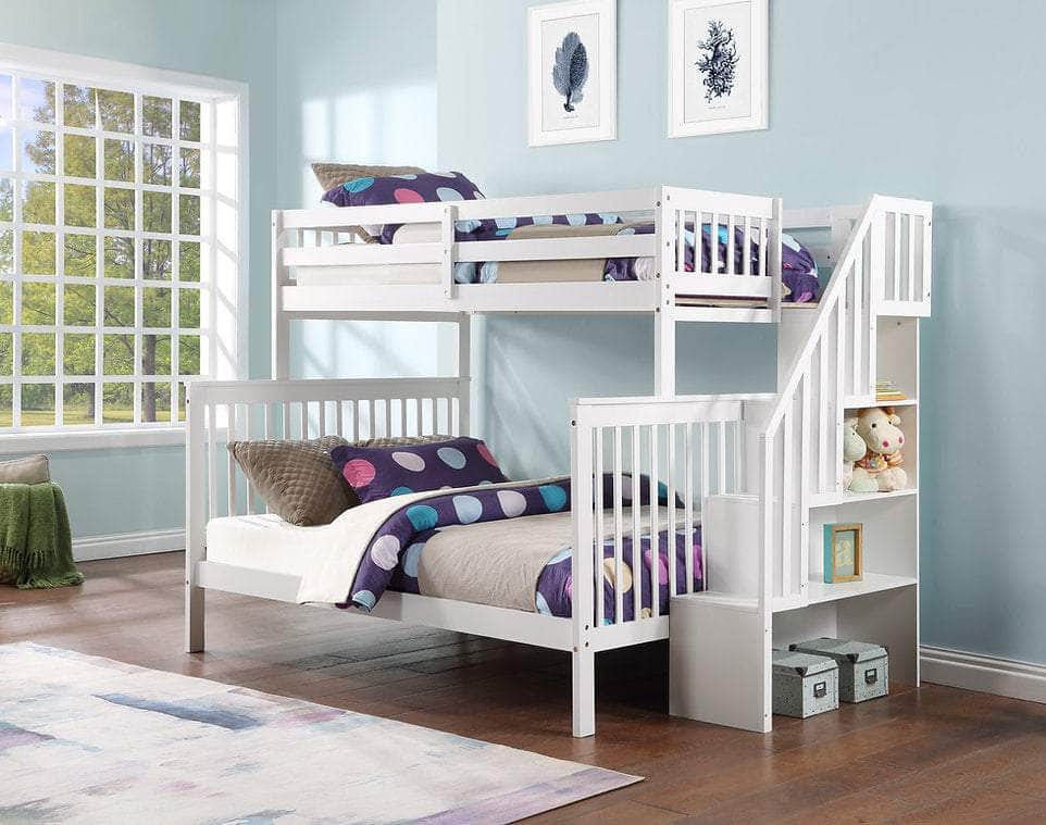 IFDC Columbia Solid Wood Mission Twin over Full Bunk Bed with Reversible Storage Stairway Chest, image 1