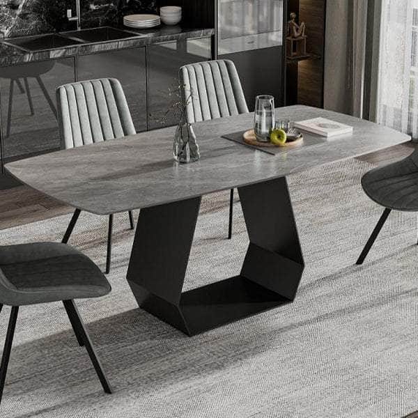 IFDC Camrose 7 Piece Sintered Stone Armani Grey Marble Top with Carbon Black Steel Base Dining Room Furniture Set, image 3