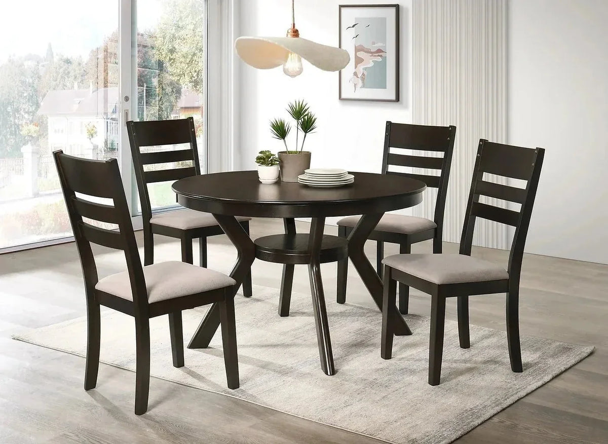 IFDC Rossland 5 Piece Round Espresso Dining Room Furniture Set, image 5
