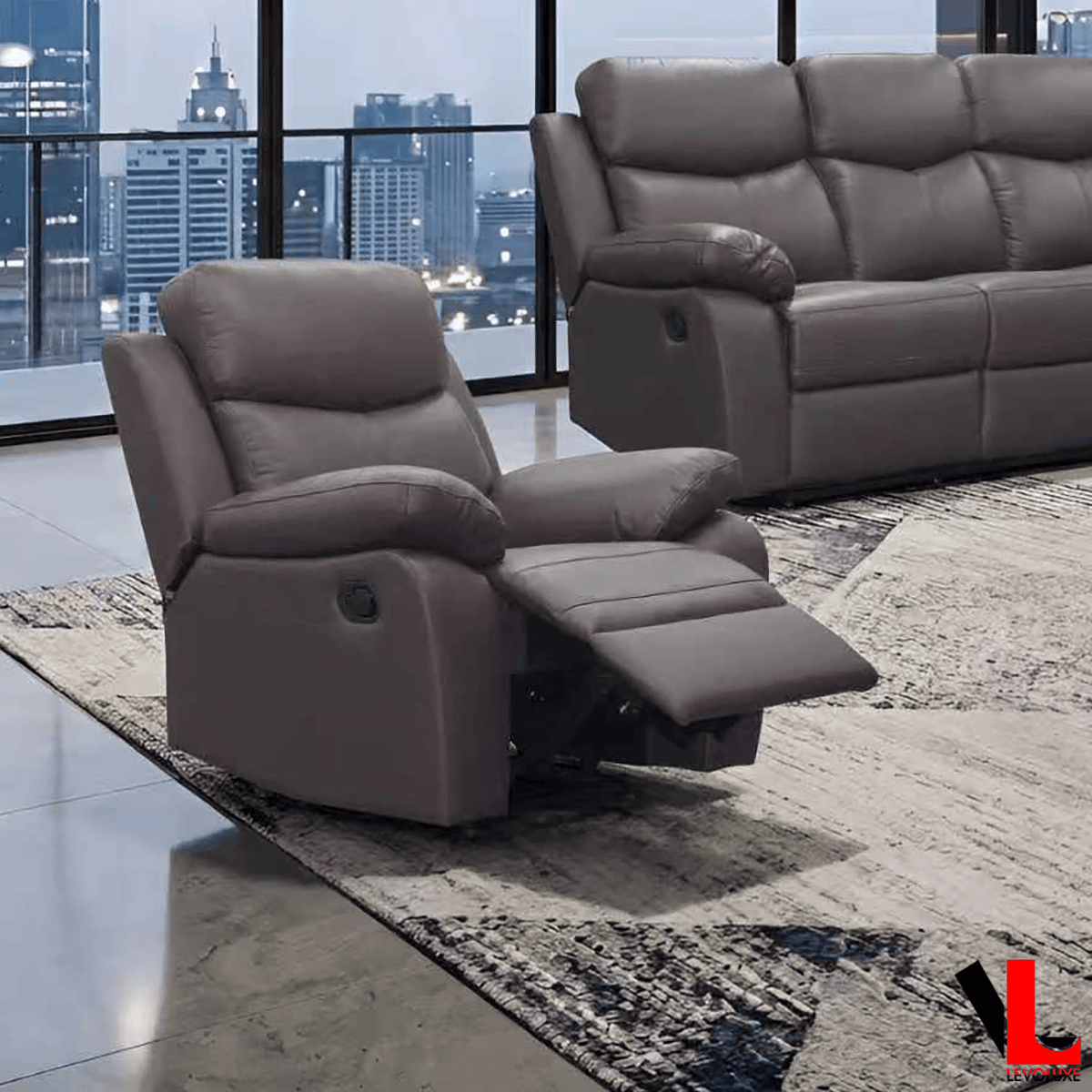 Levoluxe Aveon 38.5" Pillow Top Arm Reclining Chair in Leather Match, image 7
