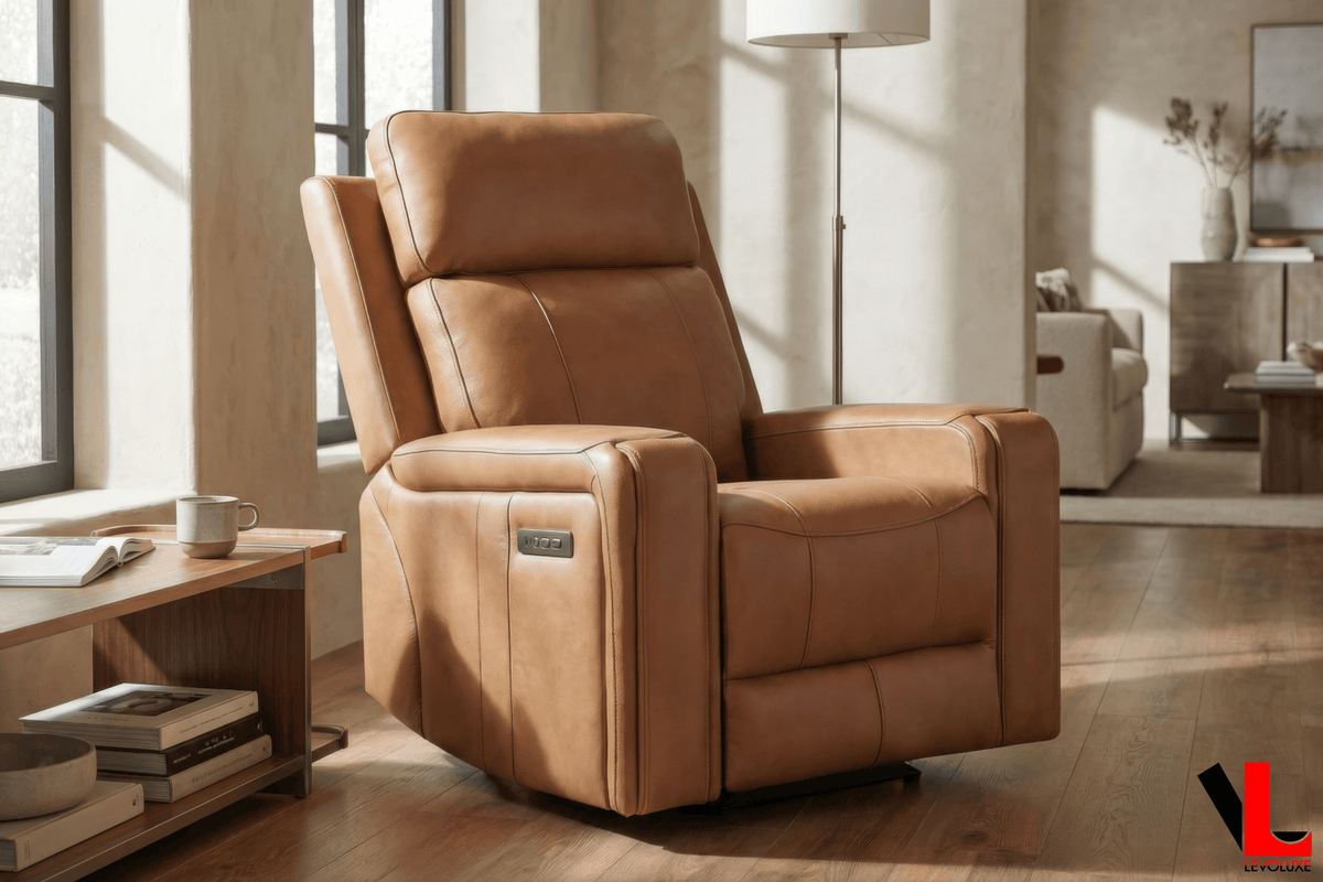 Levoluxe Cavron 37" Leather Match Power Glider Reclining Chair with Power Headrest, image 1