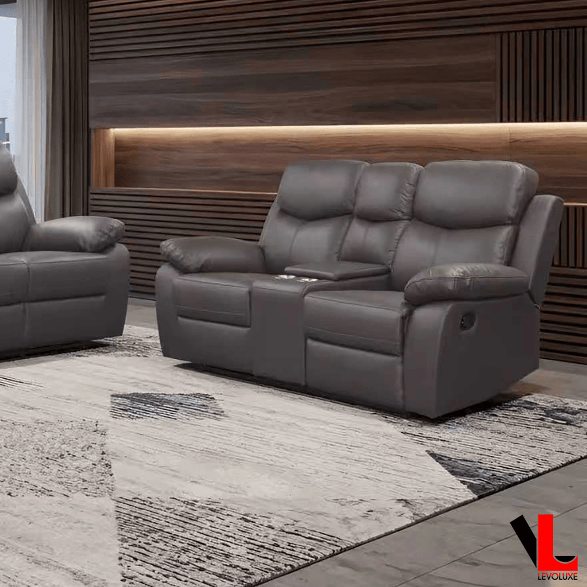 Levoluxe Aveon 76" Pillow Top Arm Reclining Loveseat with Storage Console in Leather Match, image 4