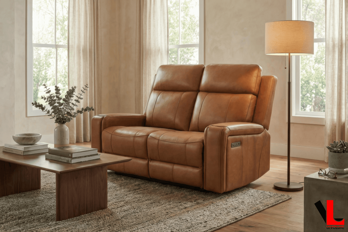 Levoluxe Cavron 58" Leather Match Power Reclining 2 Seater Loveseat with Power Headrests, image 1