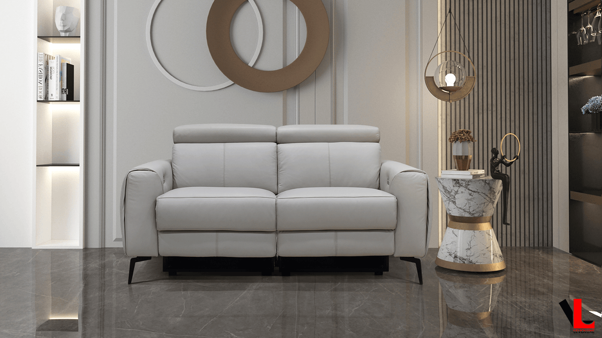 Levoluxe Lennox 67" Power Reclining Loveseat with Adjustable Headrest in Light Grey Leather Match, image 1