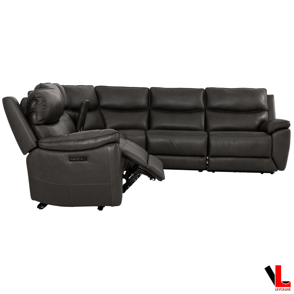 Levoluxe Knox 129" Wide Power Reclining Corner Sectional Sofa with Power Headrests and Storage Console in Espresso Leather Match, image 4