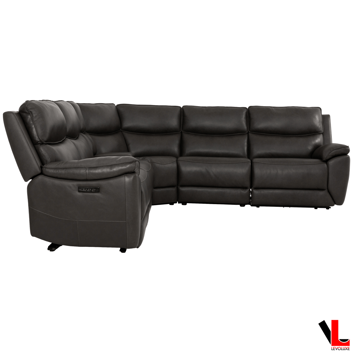 Levoluxe Knox 129" Wide Power Reclining Corner Sectional Sofa with Power Headrests and Storage Console in Espresso Leather Match, image 5