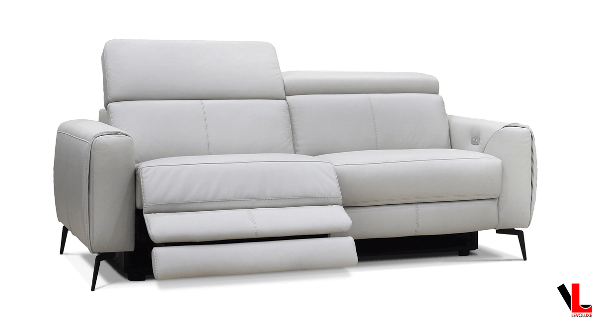 Levoluxe Lennox 81" Power Reclining Sofa with Adjustable Headrest in Light Grey Leather Match, image 3