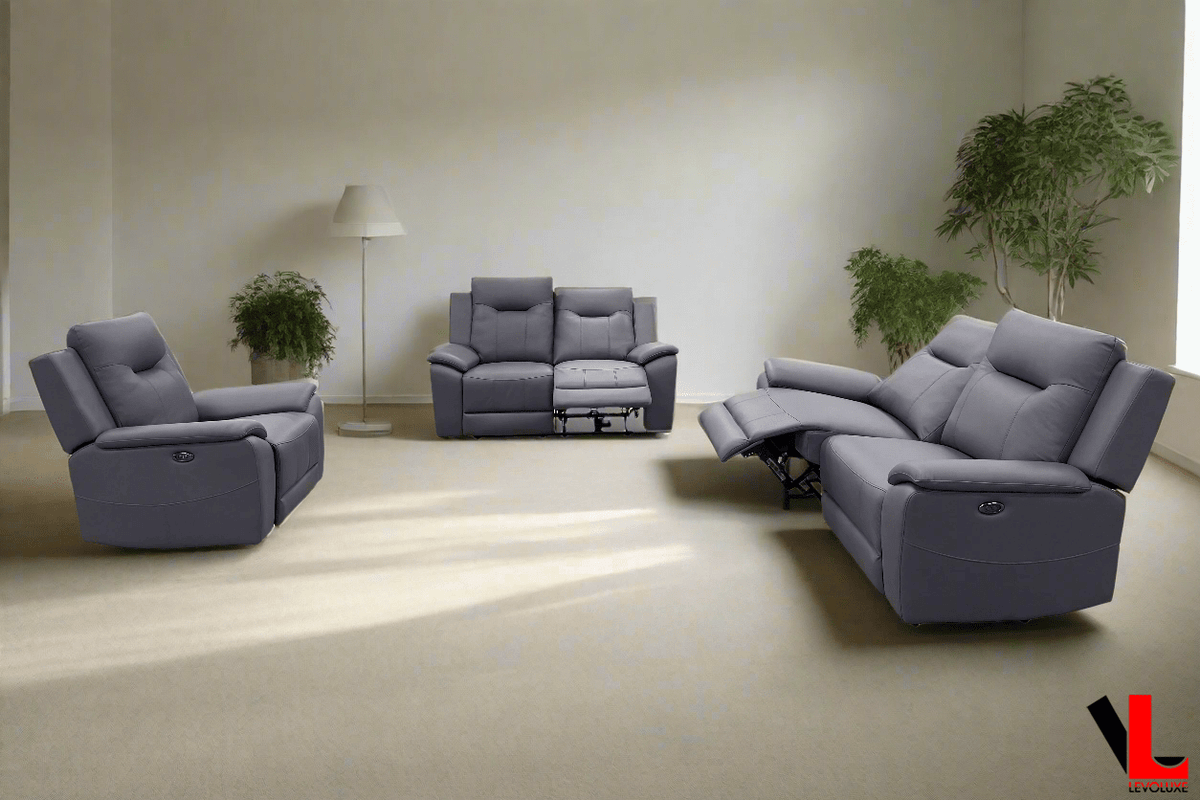 Levoluxe Avante 3 Piece Power Reclining Sofa, Loveseat and Chair in Jaxxon Steel, image 1