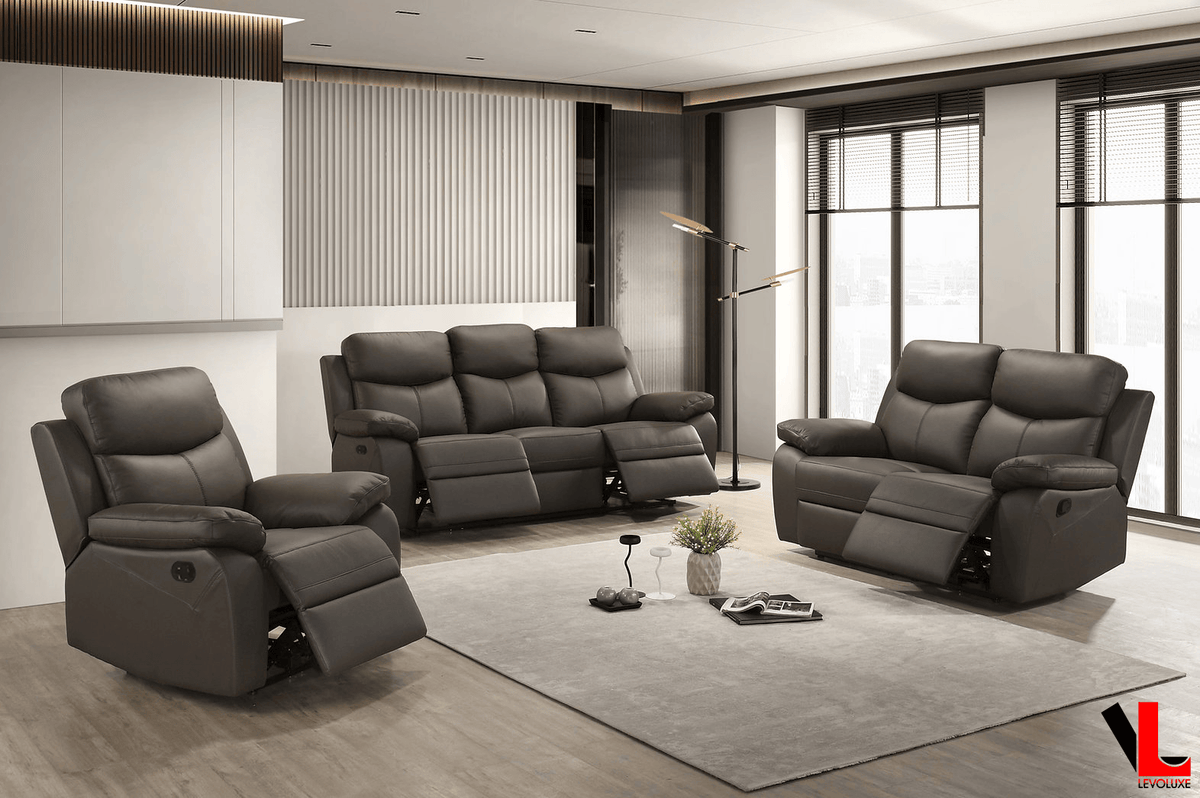 Levoluxe Aveon 3 Piece Pillow Top Arm Reclining Sofa, Loveseat and Chair Set in Leather Match, image 20