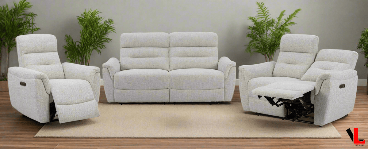 Levoluxe Cain 3 Piece Power Reclining Sofa, Loveseat and Chair Set in Weave Fabric, image 1