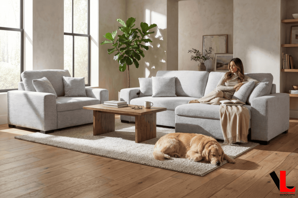 Levoluxe Galveston 2 Piece Power Sliding Sofa and Chair Set in Chelsea Arctic, image 1