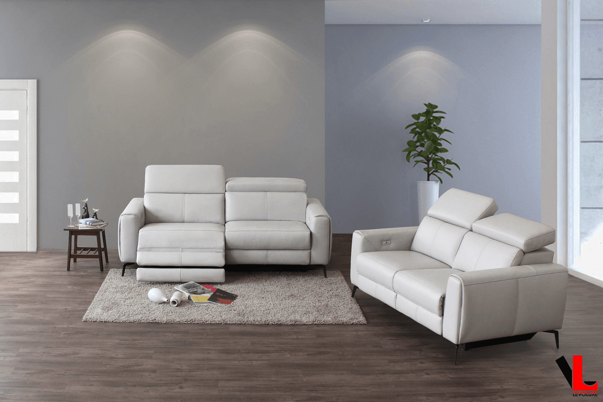 Levoluxe Lennox 2 Piece Power Reclining Sofa and Loveseat Set with Adjustable Headrests in Light Grey Leather Match, image 2