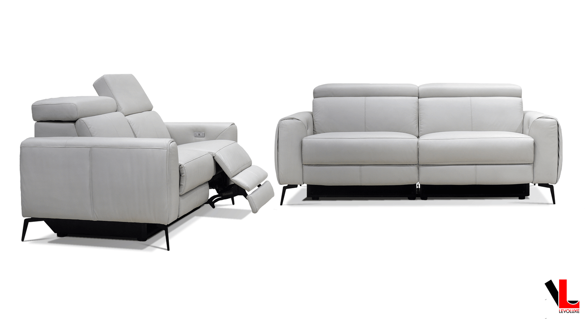 Levoluxe Lennox 2 Piece Power Reclining Sofa and Loveseat Set with Adjustable Headrests in Light Grey Leather Match, image 5