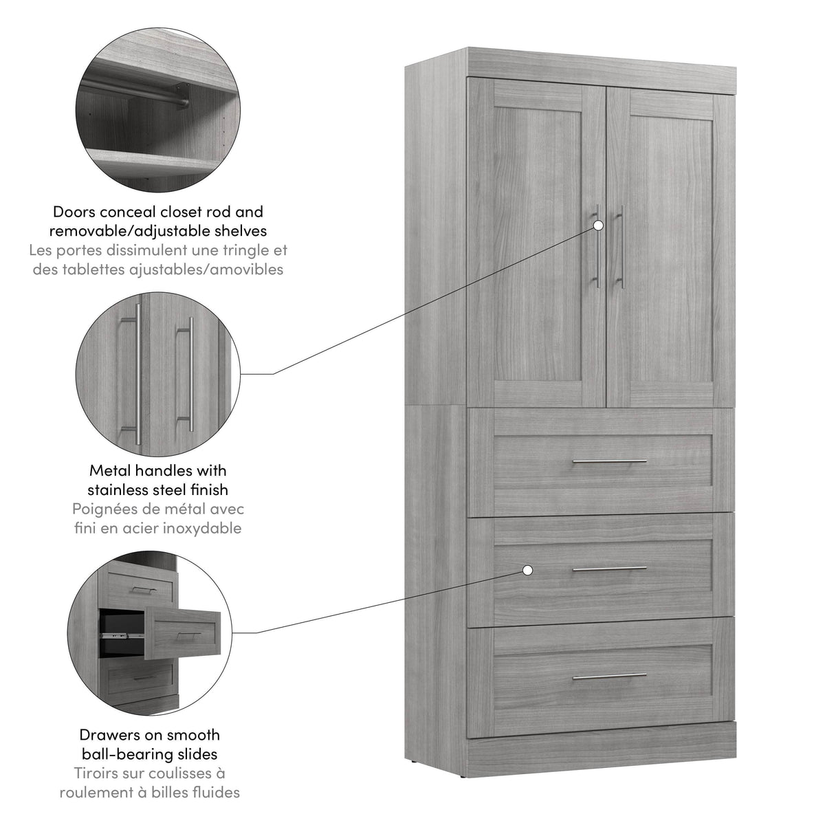 Modubox Pur 36W Wardrobe with 3 Drawers, image 12