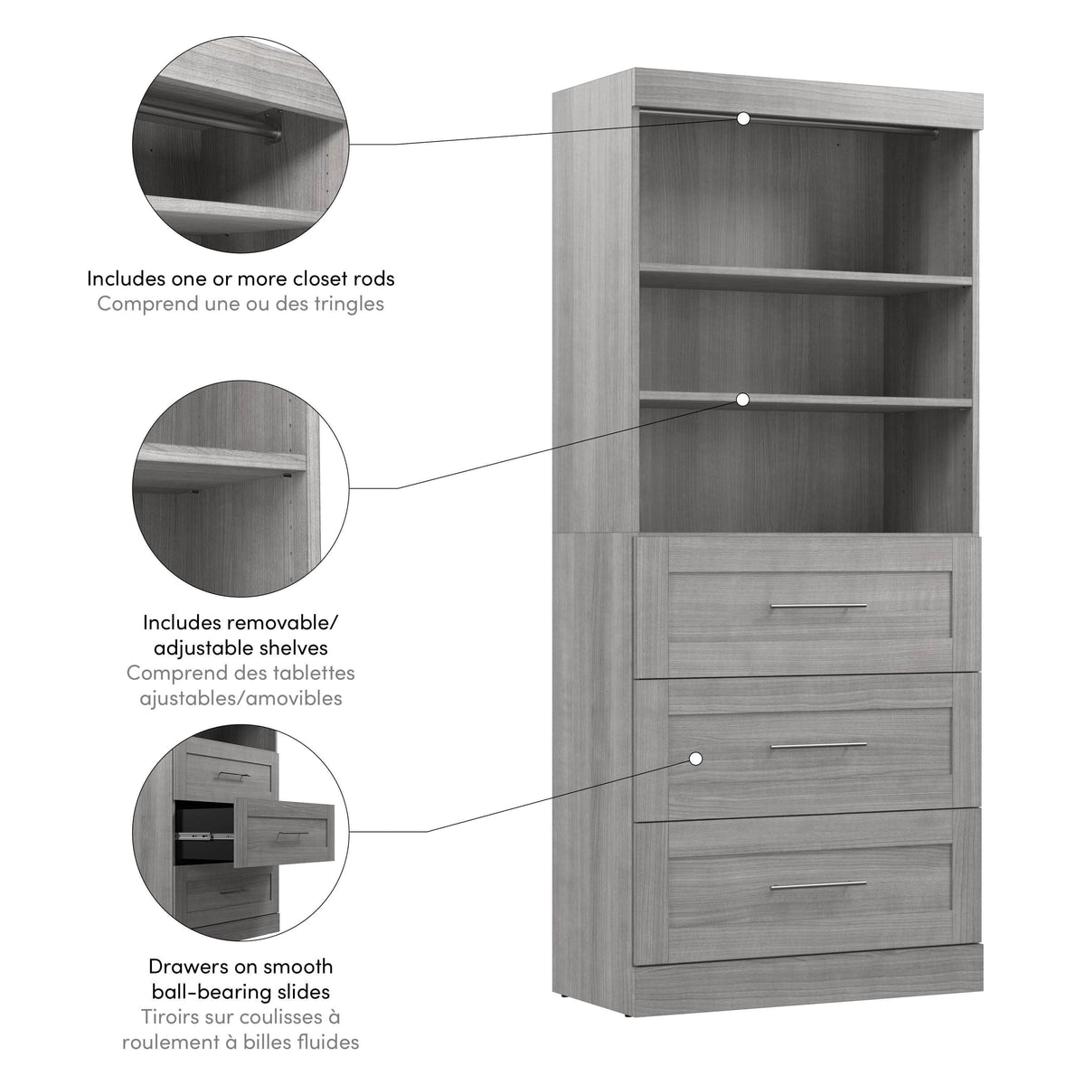 Modubox Pur 36” Storage Unit with 3 Drawers, image 9