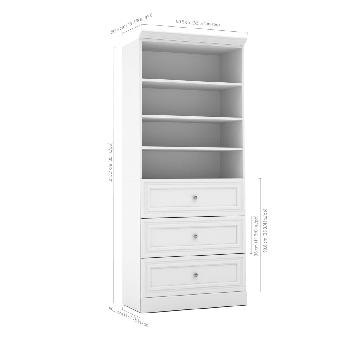 Modubox Versatile 36” Storage Unit with 3 Drawers White, image 3