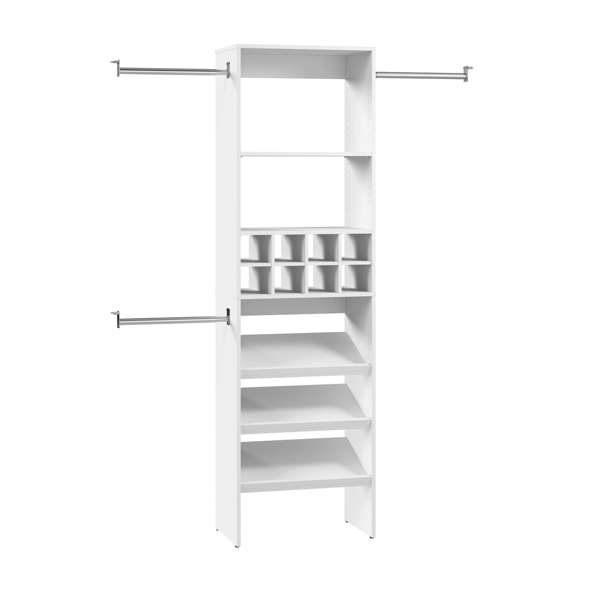 Modubox Carina 24W Closet Organizer with Shoe Shelves, Clothing Rods and Cubbies in White, image 3