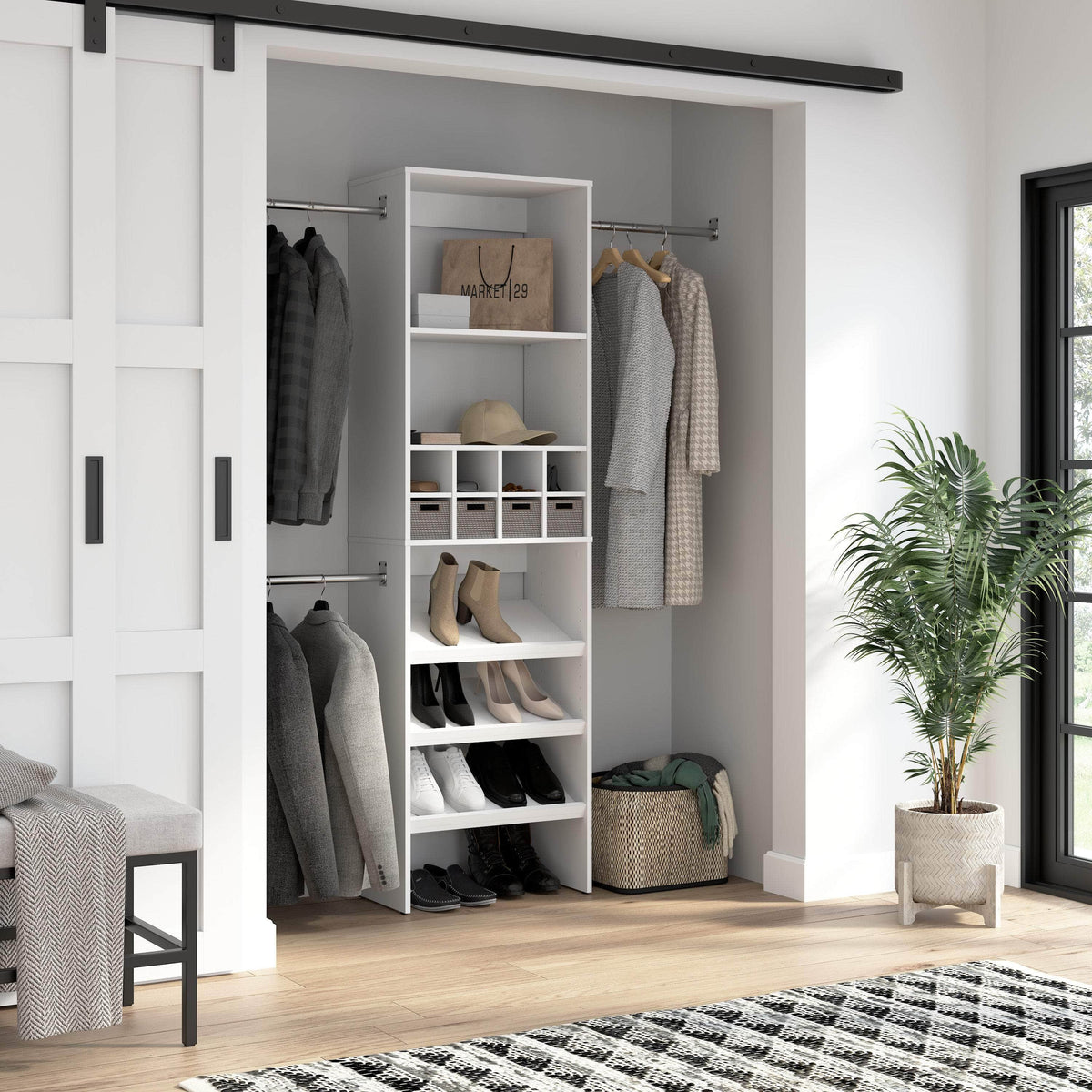 Modubox Carina 24W Closet Organizer with Shoe Shelves, Clothing Rods and Cubbies in White, image 2