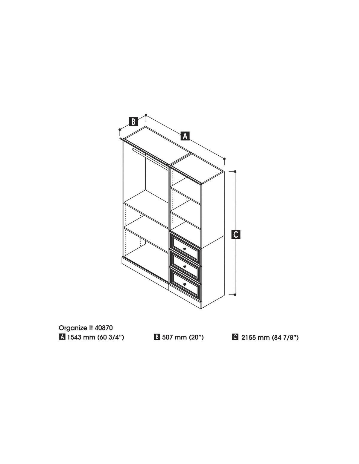 Modubox Versatile 61” Closet Organizer with Drawers White, image 3