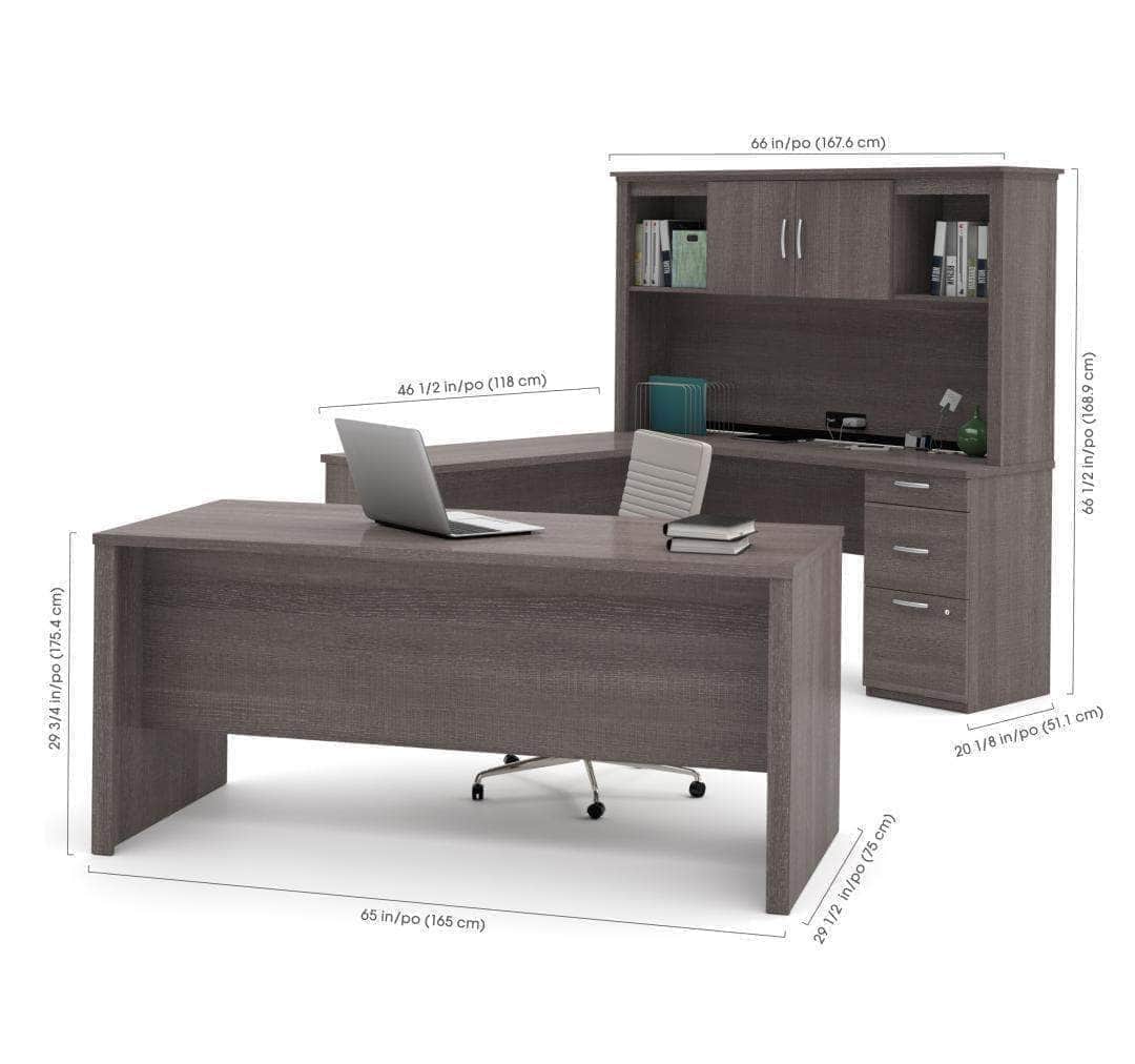 Modubox Logan U Shaped Desk with Pedestal and Hutch Bark Grey, image 5