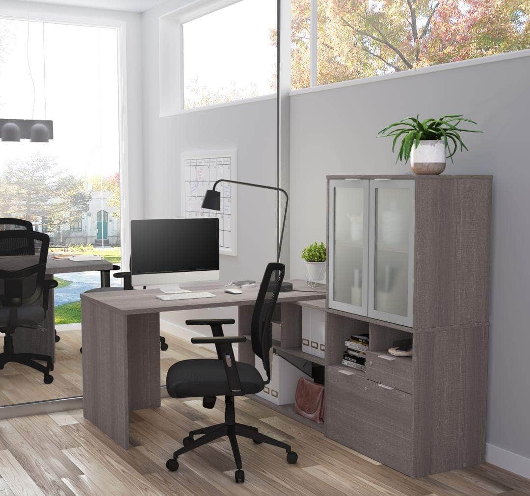 Modubox i3 Plus L shaped Desk with Frosted Glass Doors Hutch, image 1