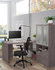 Modubox i3 Plus L shaped Desk with Frosted Glass Doors Hutch, image 1