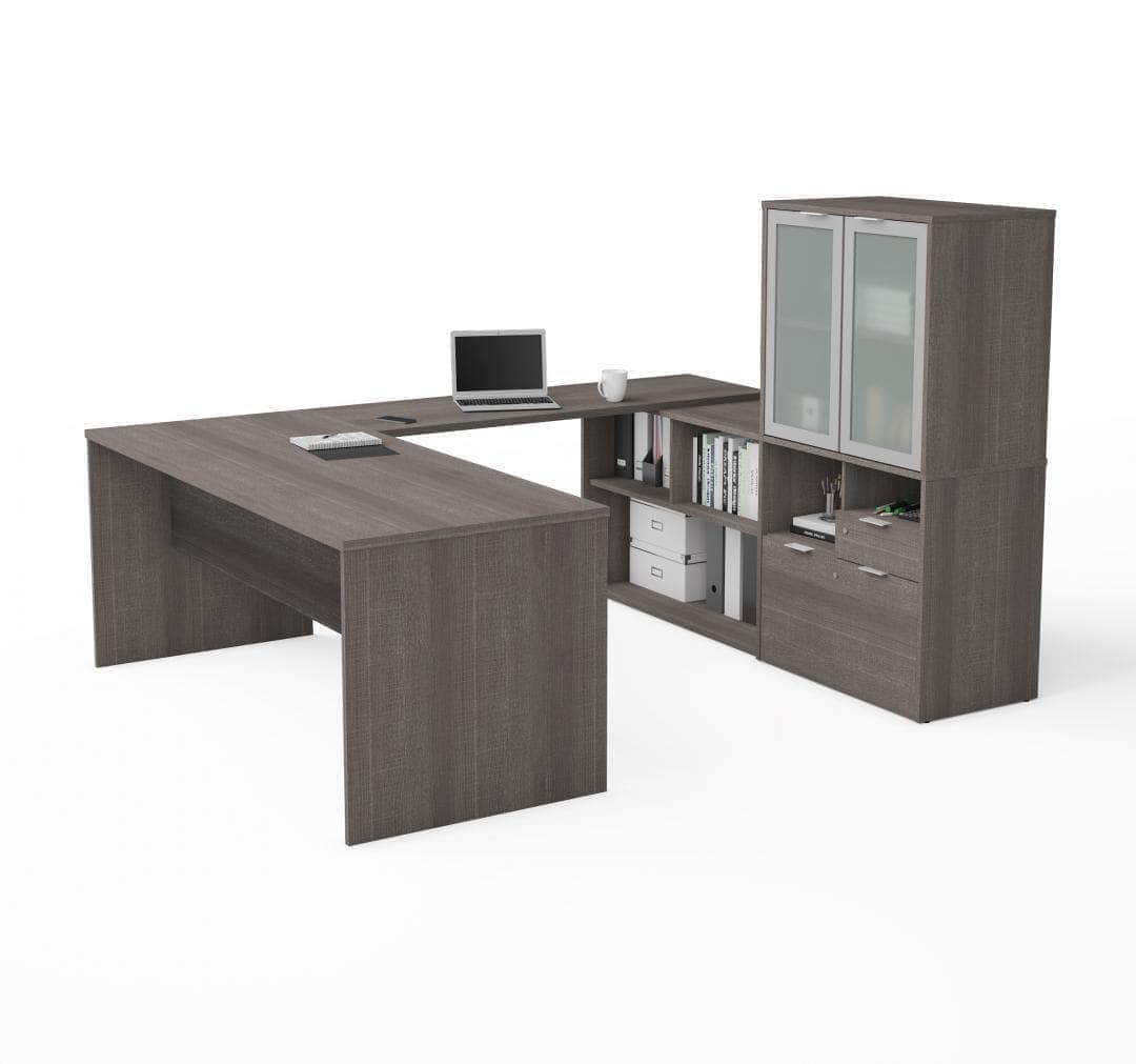 Modubox i3 Plus U shaped Desk with Frosted Glass Doors Hutch, image 4