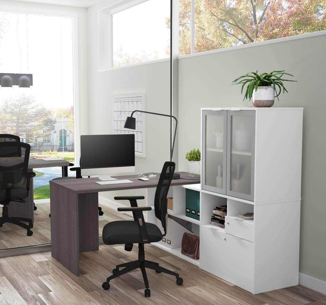 Modubox i3 Plus L shaped Desk with Frosted Glass Doors Hutch, image 2
