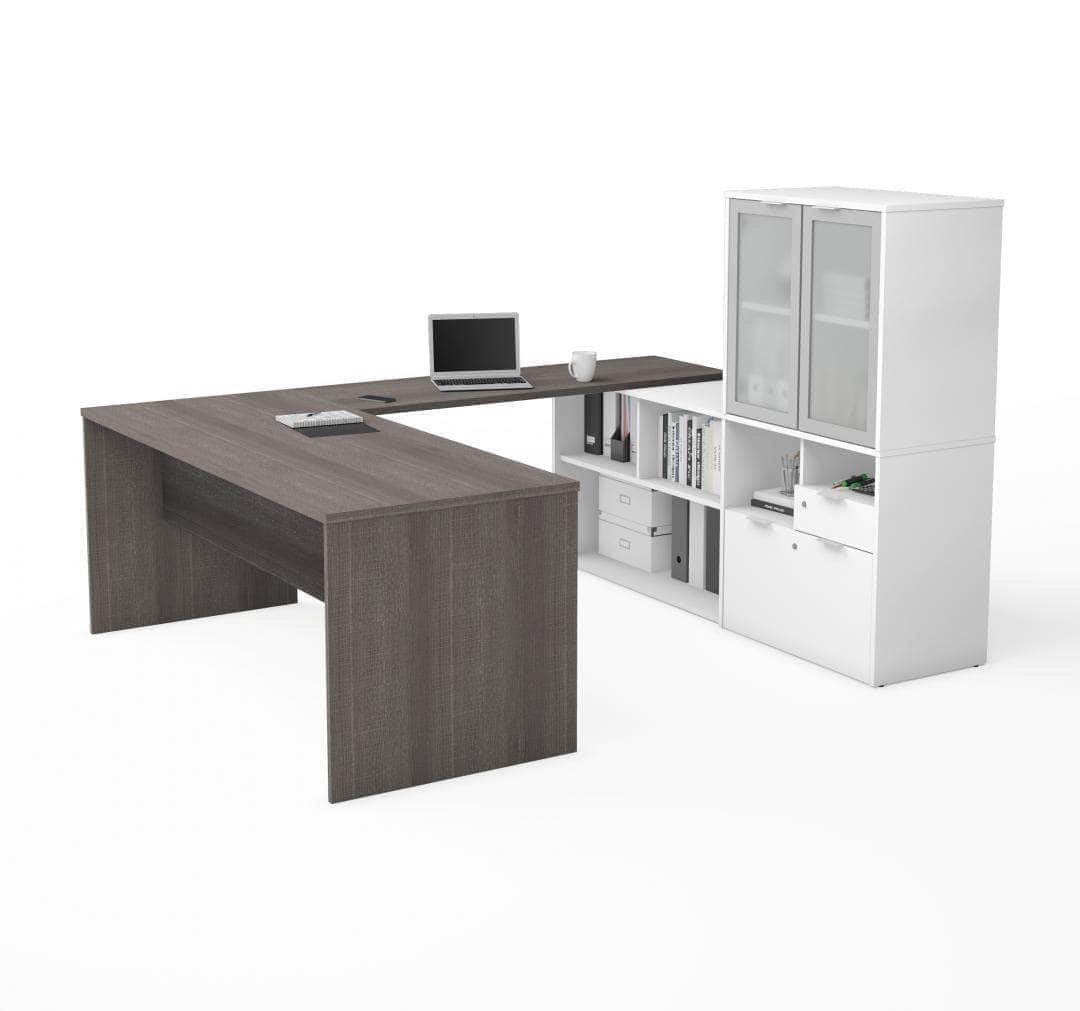 Modubox i3 Plus U shaped Desk with Frosted Glass Doors Hutch, image 5