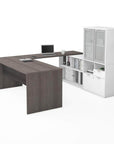 Modubox i3 Plus U shaped Desk with Frosted Glass Doors Hutch, image 5