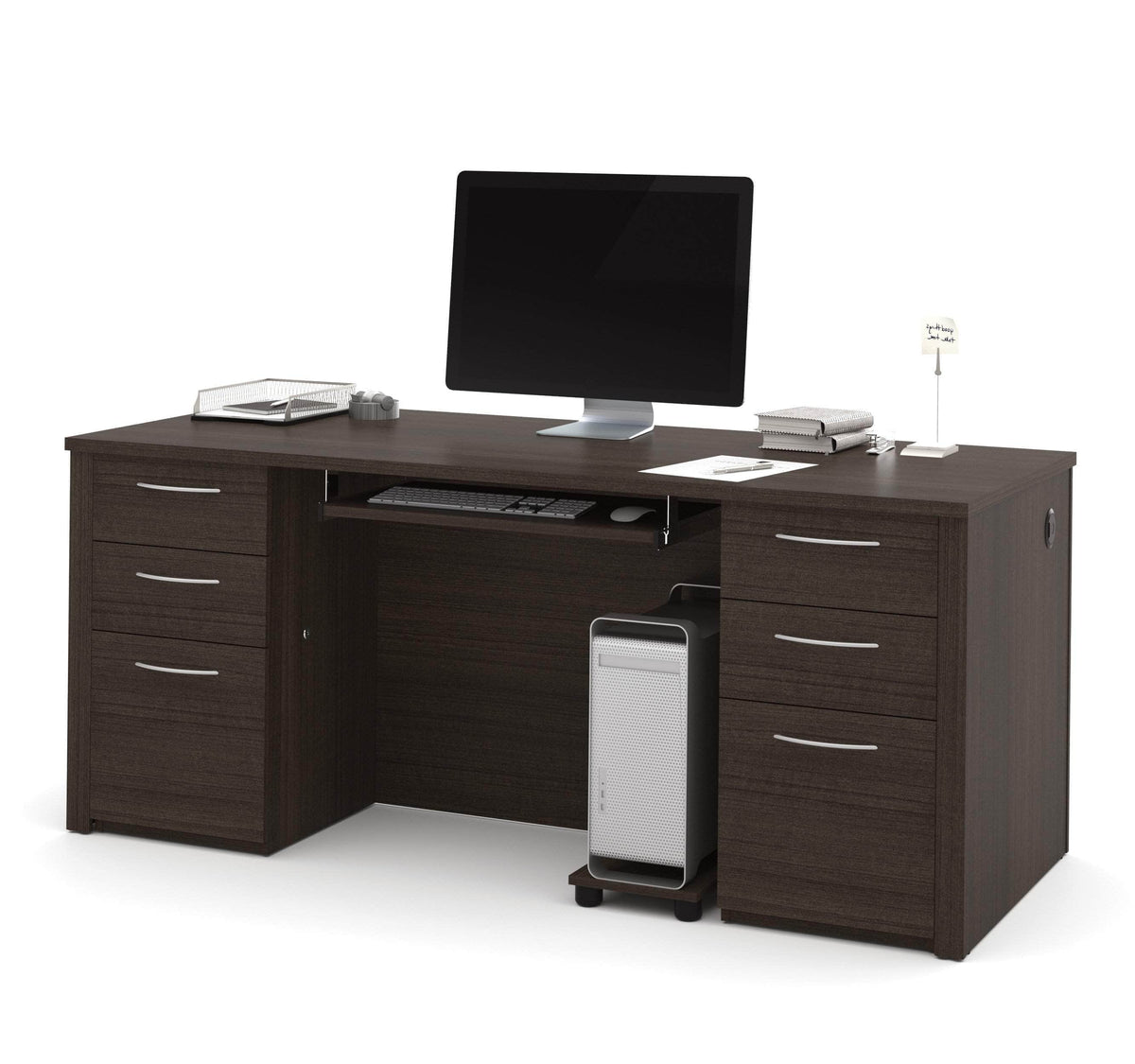 Modubox Embassy 71" Executive Desk with 2 Pedestals Dark Chocolate, image 1
