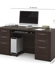 Modubox Embassy 66" Traditional Executive Desk with 2 Pedestals Dark Chocolate, image 4